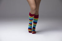 Thumbnail for Women's Red Rainbow Stripe Knee High Socks - 1 COLOR -