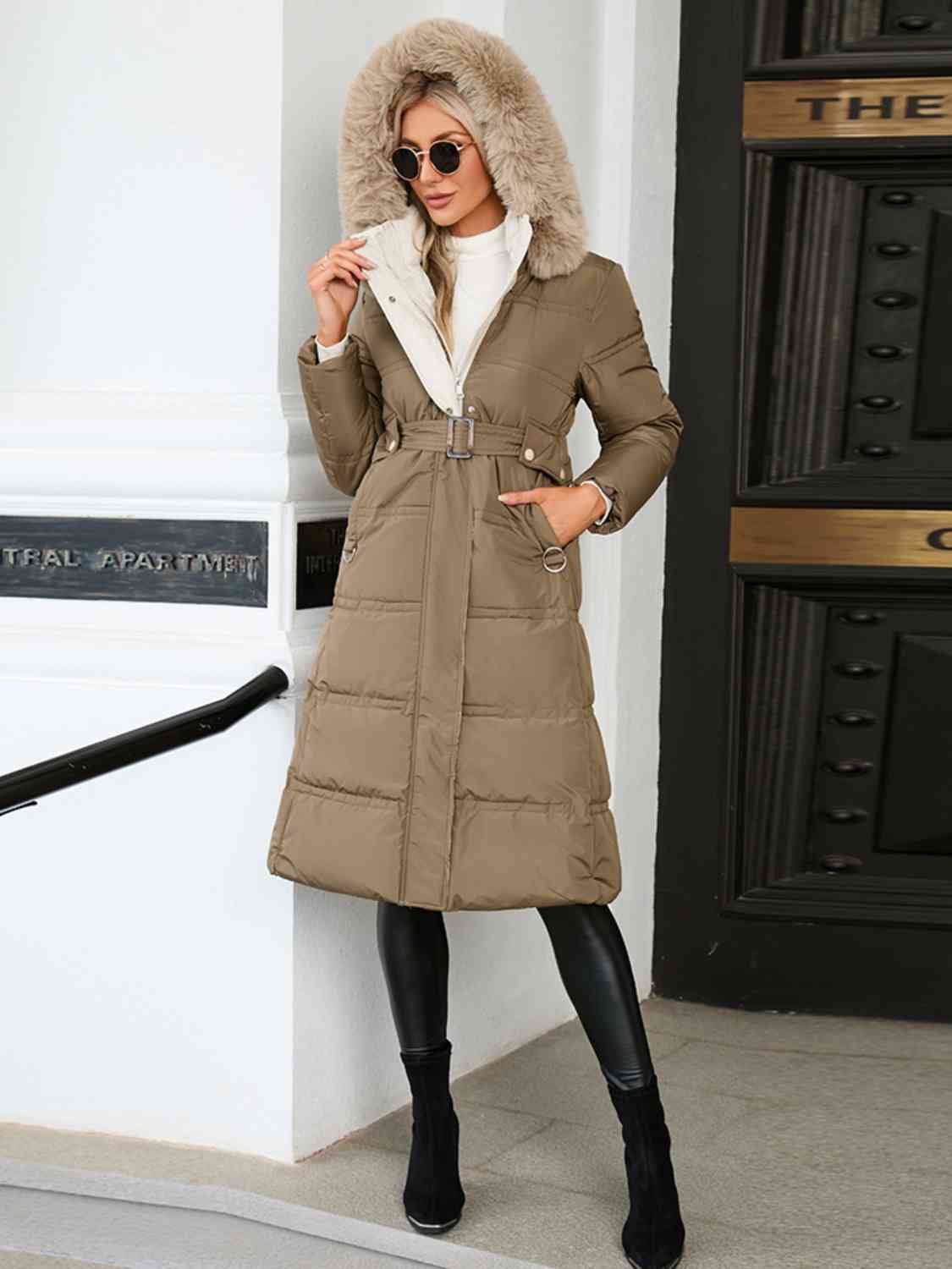 Longline Hooded Winter Coat with Pockets - T - 3 COLORS -