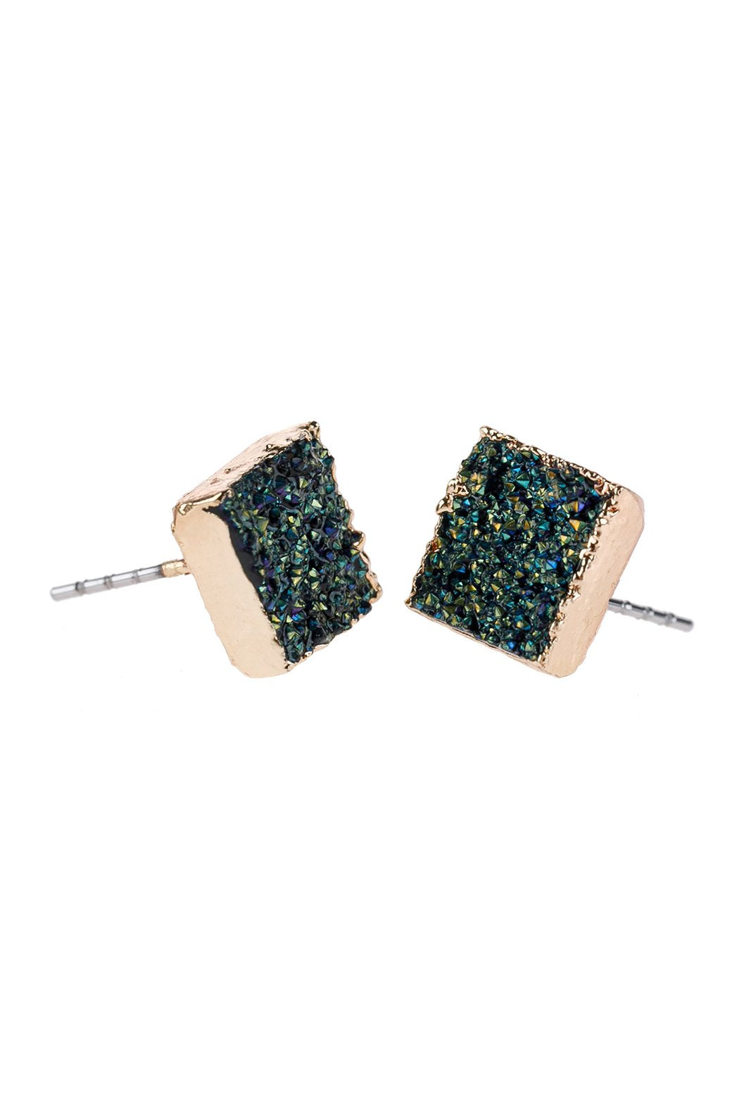 Square Druzy Stone Stud Earrings - 12 COLORS -