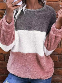 Thumbnail for Color Block Round Neck Long Sleeve Sweatshirt - T - 1 COLOR -