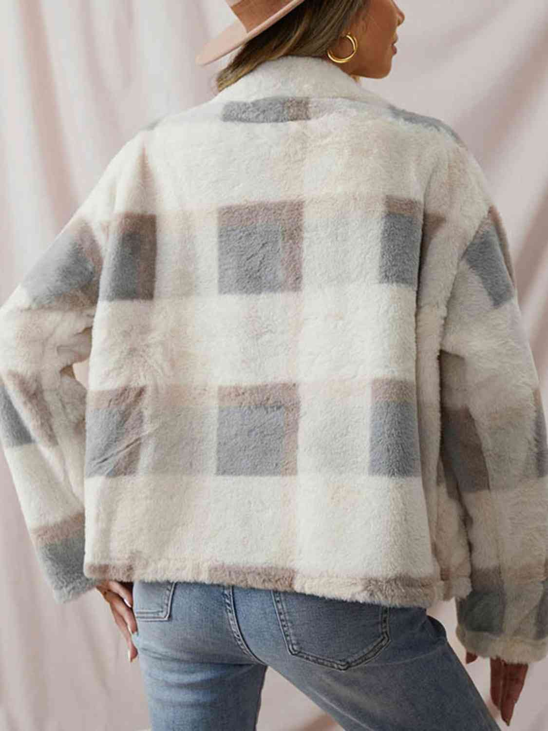 Collared Button Up Plaid Coat - T - 1 COLOR -