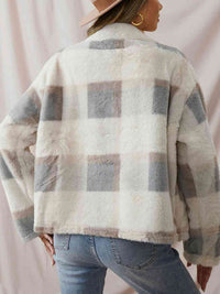 Thumbnail for Collared Button Up Plaid Coat - T - 1 COLOR -