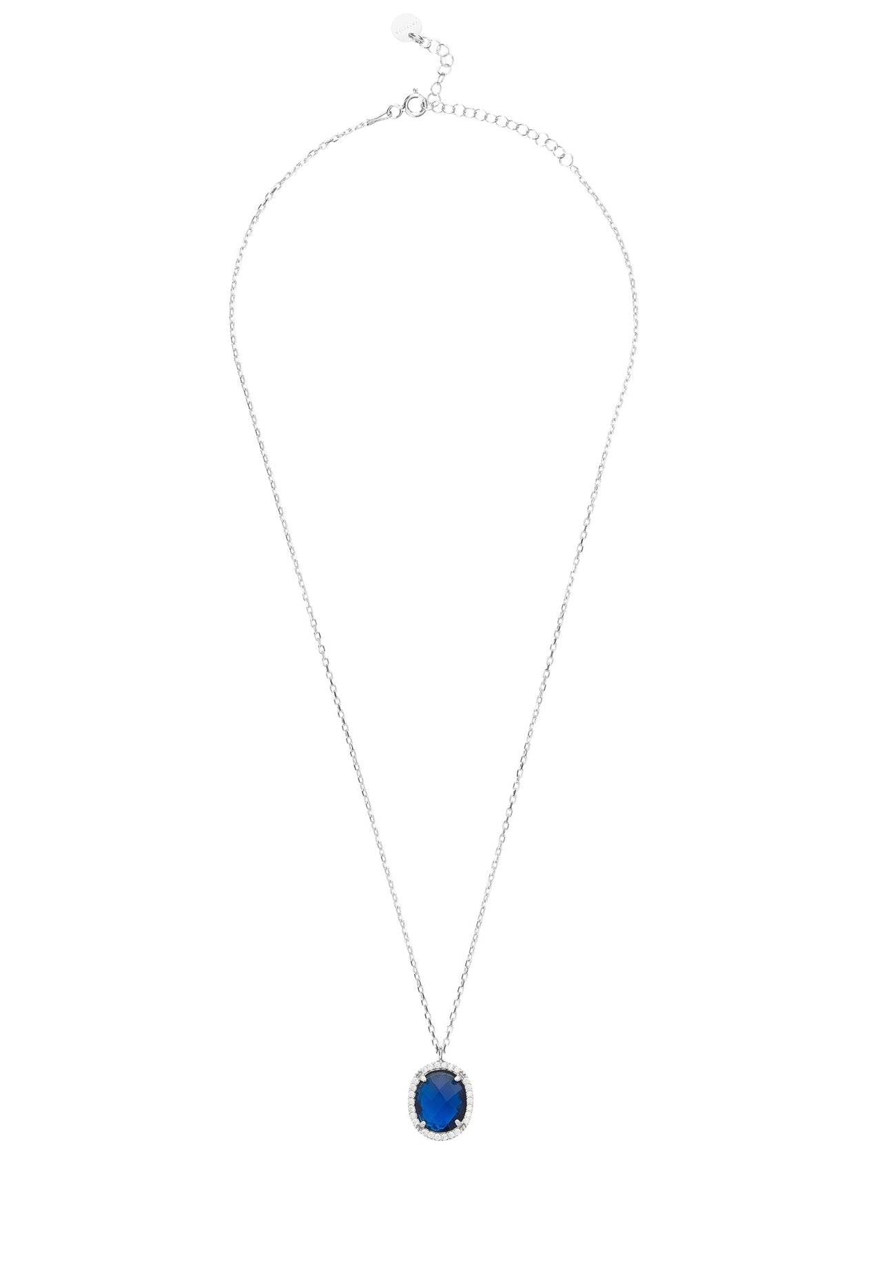 LATELITA - Beatrice Oval Gemstone Pendant Necklace - Silver - Sapphire Hydro -