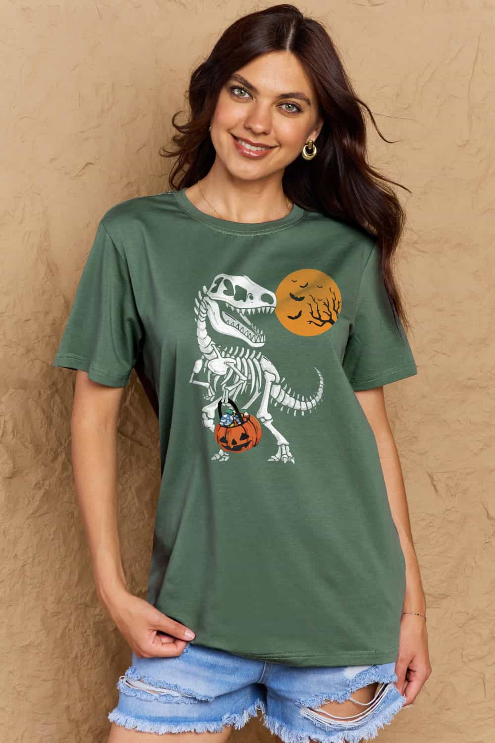 Simply Love Full Size Dinosaur Skeleton Graphic Cotton T-Shirt - T - 3 COLORS -