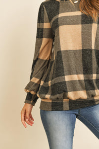 Thumbnail for Riah Fashion - Plaid Round Neck Long Sleeve Top - 2 COLORS -