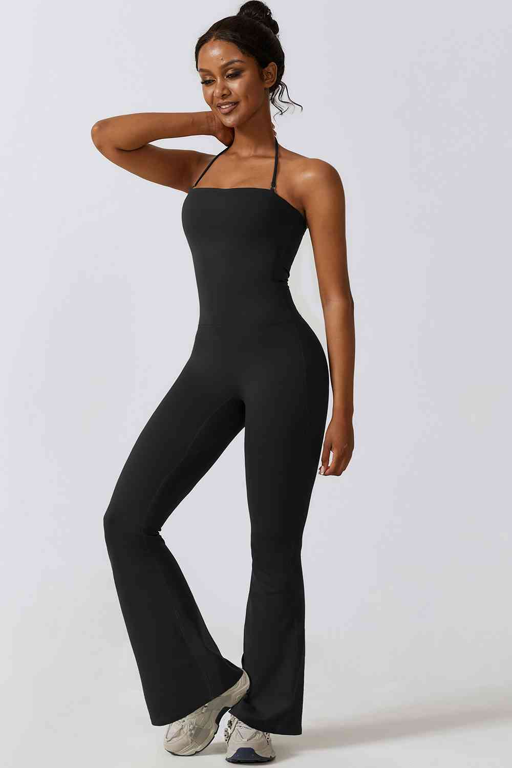 Halter Neck Flare Sport Jumpsuit - T - 4 COLORS -