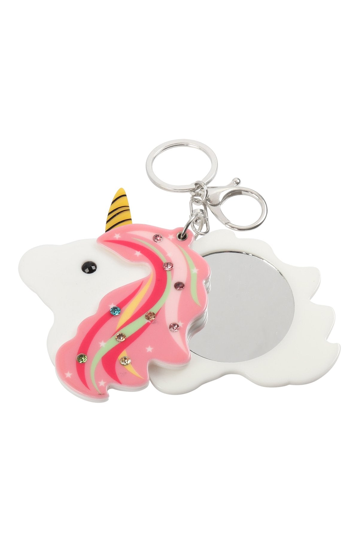 Pink Unicorn Rhinestone With Mirror Keychain -