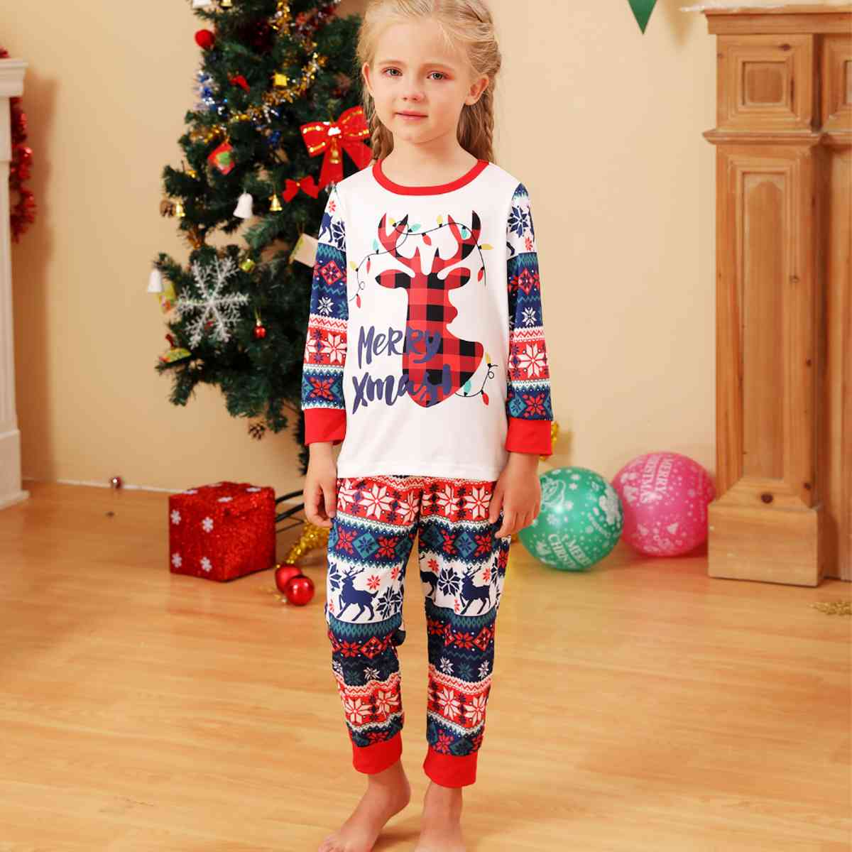 KIDS MERRY XMAS Reindeer Graphic Top and Pants Set - T -