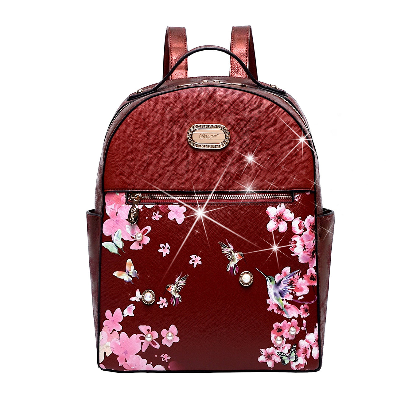 BRANGIO ITALY - Hummingbird Bloom Crystal Laced Scratch & Stain Resistant Backpack - 7 COLORS -