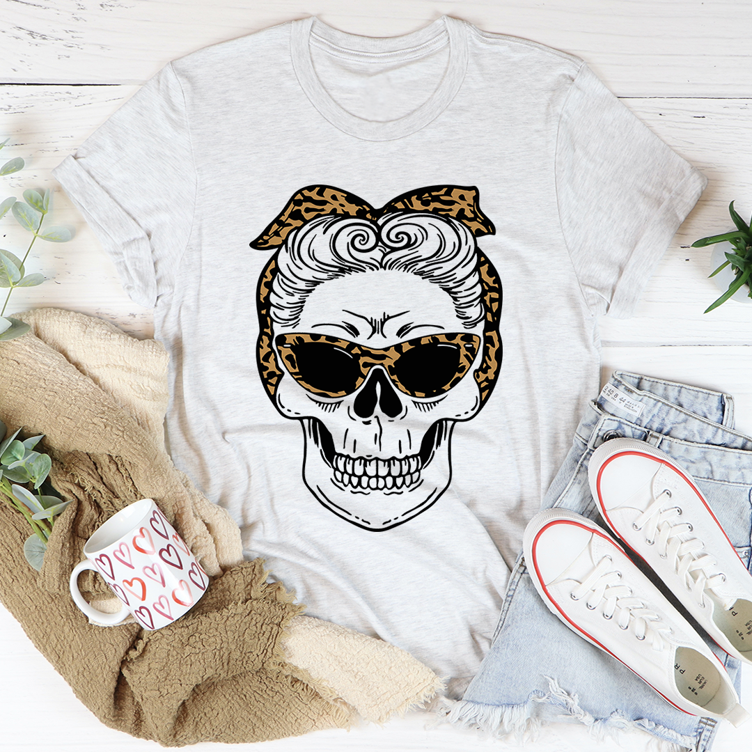 Skull With Leopard Bandana T-Shirt - 4 COLORS -