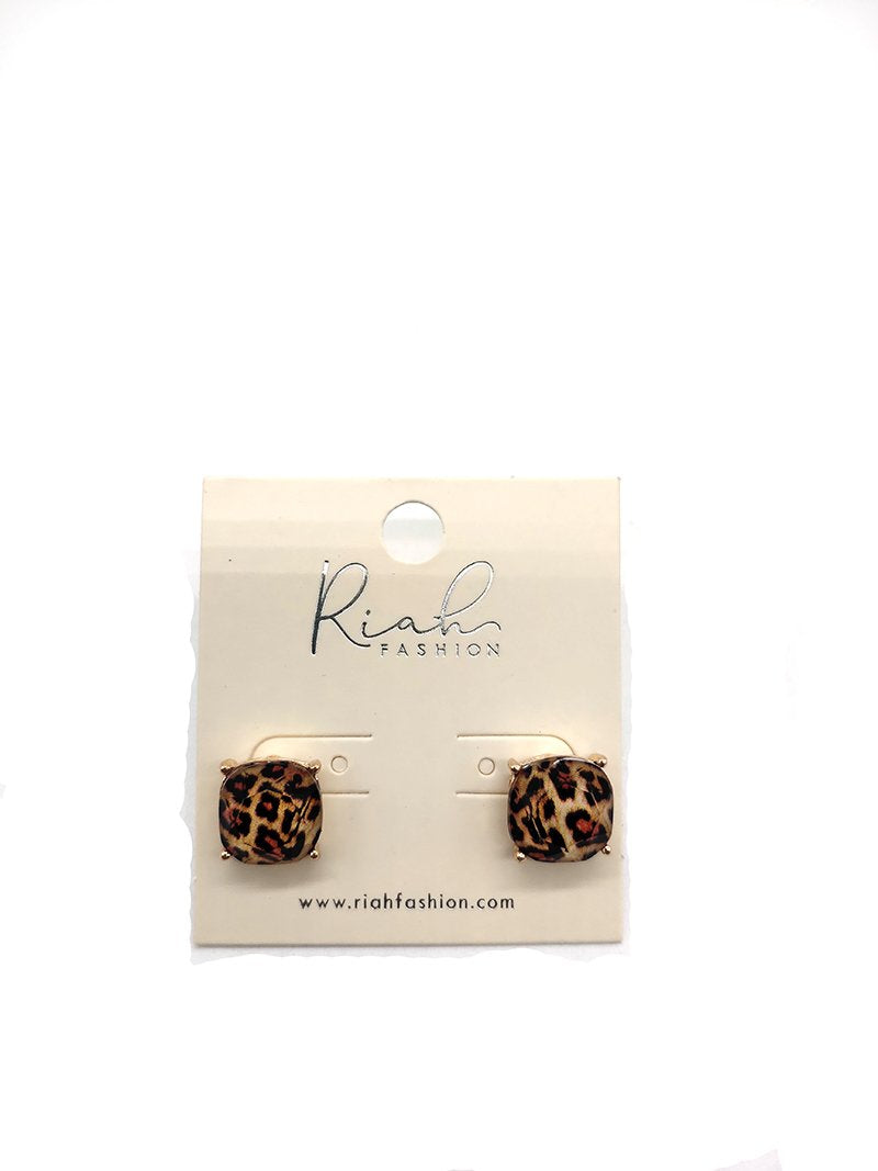 Cushion Cut Earrings - Leopard or Zebra -