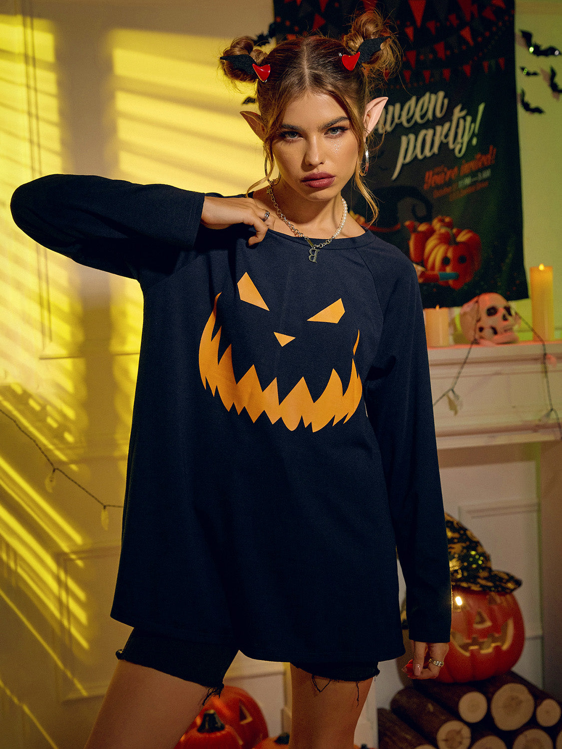 Round Neck Jack-o'-lantern Graphic T-Shirt - T - 1 COLOR -