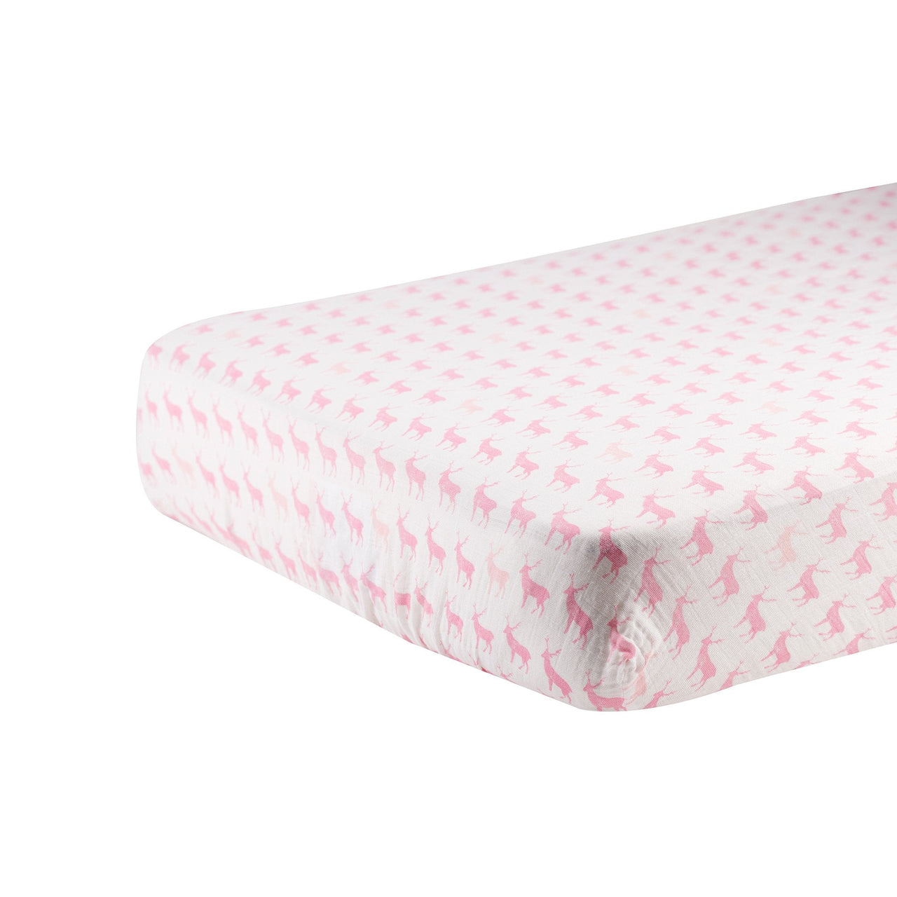 Newcastle - Pink Deer Cotton Muslin Crib Sheet -