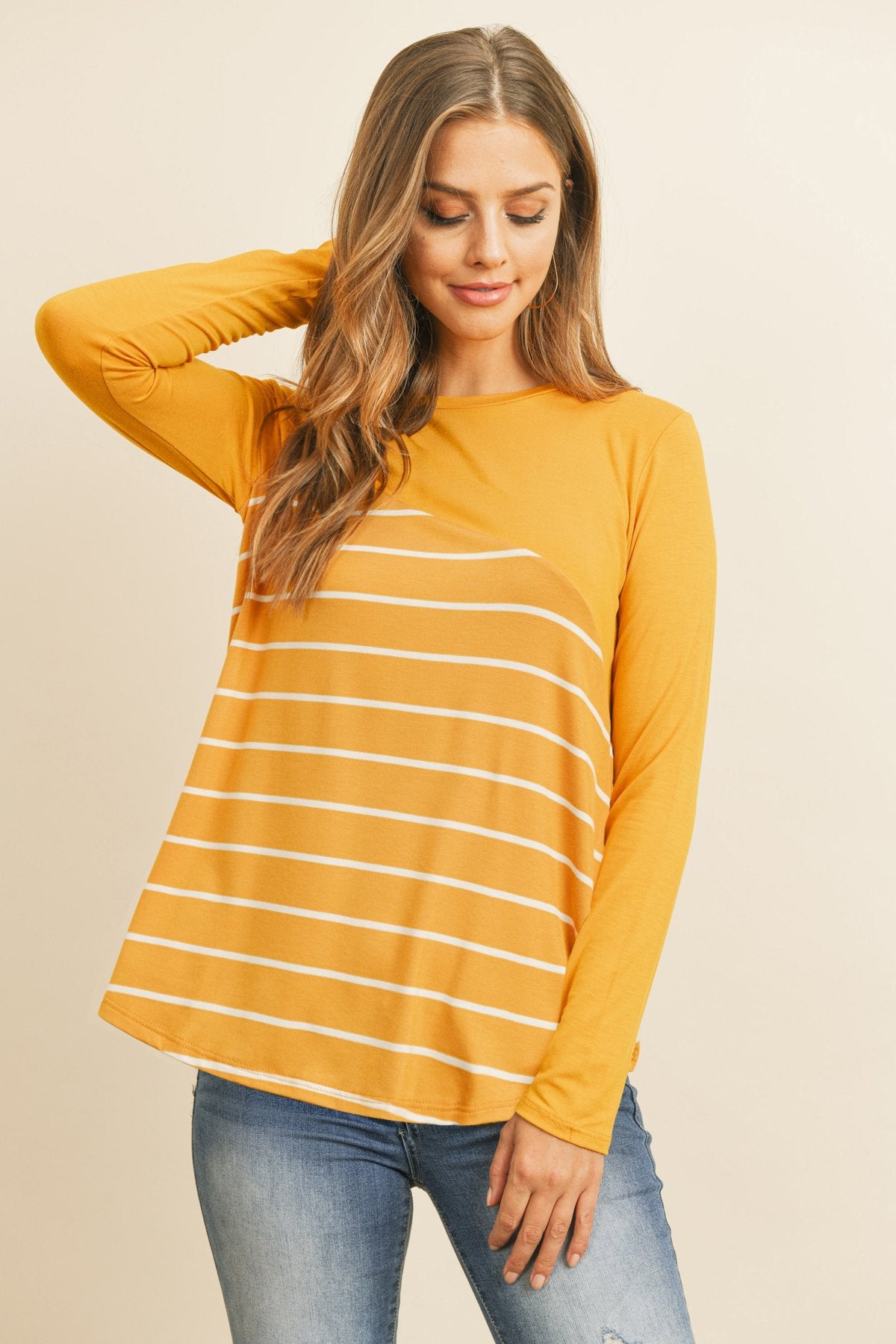 Riah Fashion - Solid Stripe Contrast Color Block Top - 4 COLORS -