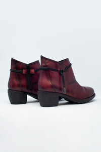 Thumbnail for Q2 - Maroon Blocked Mid Heeled Ankle Boots With Round Toe - 1 COLOR -