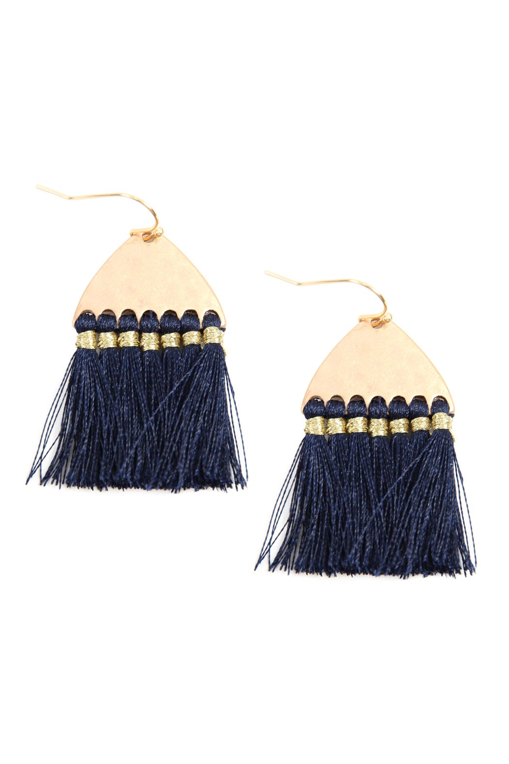 Thread Tassel Hammered Metal Hook Earrings - 11 COLORS -