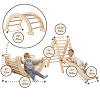 Thumbnail for 3in1 Montessori Climbing Set: Triangle Ladder + Wooden Arch + Slide Board – Beige NEW