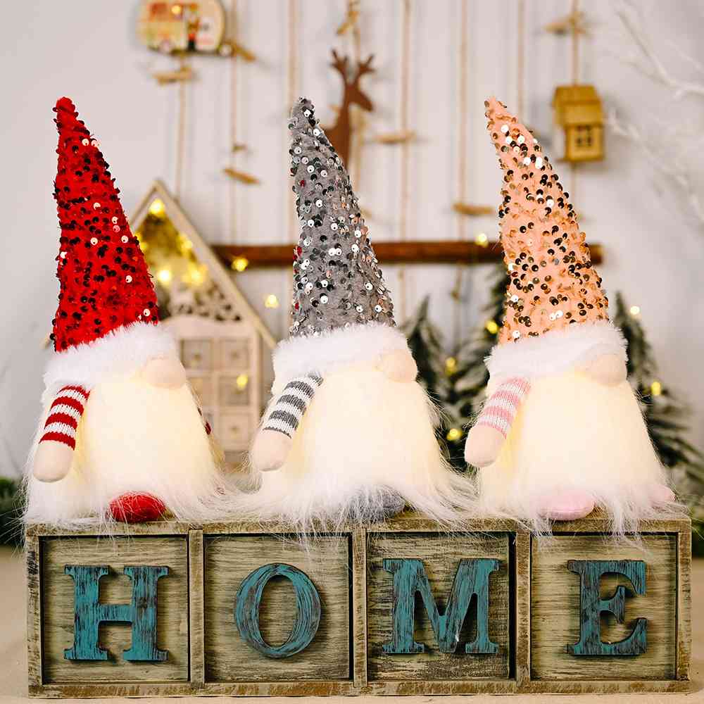 Sequin Light-Up Christmas Gnomes - 11.8" - [5-10 DAY DELIVERY] - T - 3 COLORS / 1 SIZE -