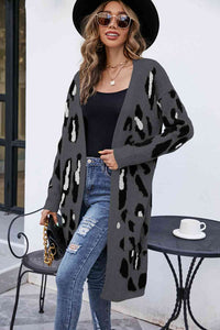 Thumbnail for Leopard Open Front Cardigan with Pockets - T - 3 COLORS -