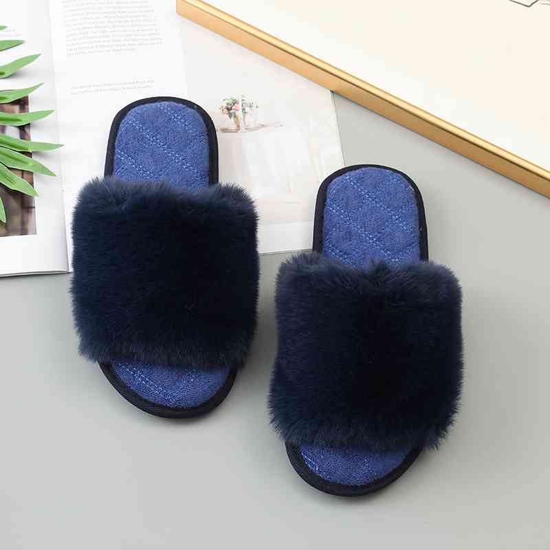 Faux Fur Open Toe Slippers - T - 5 COLORS -