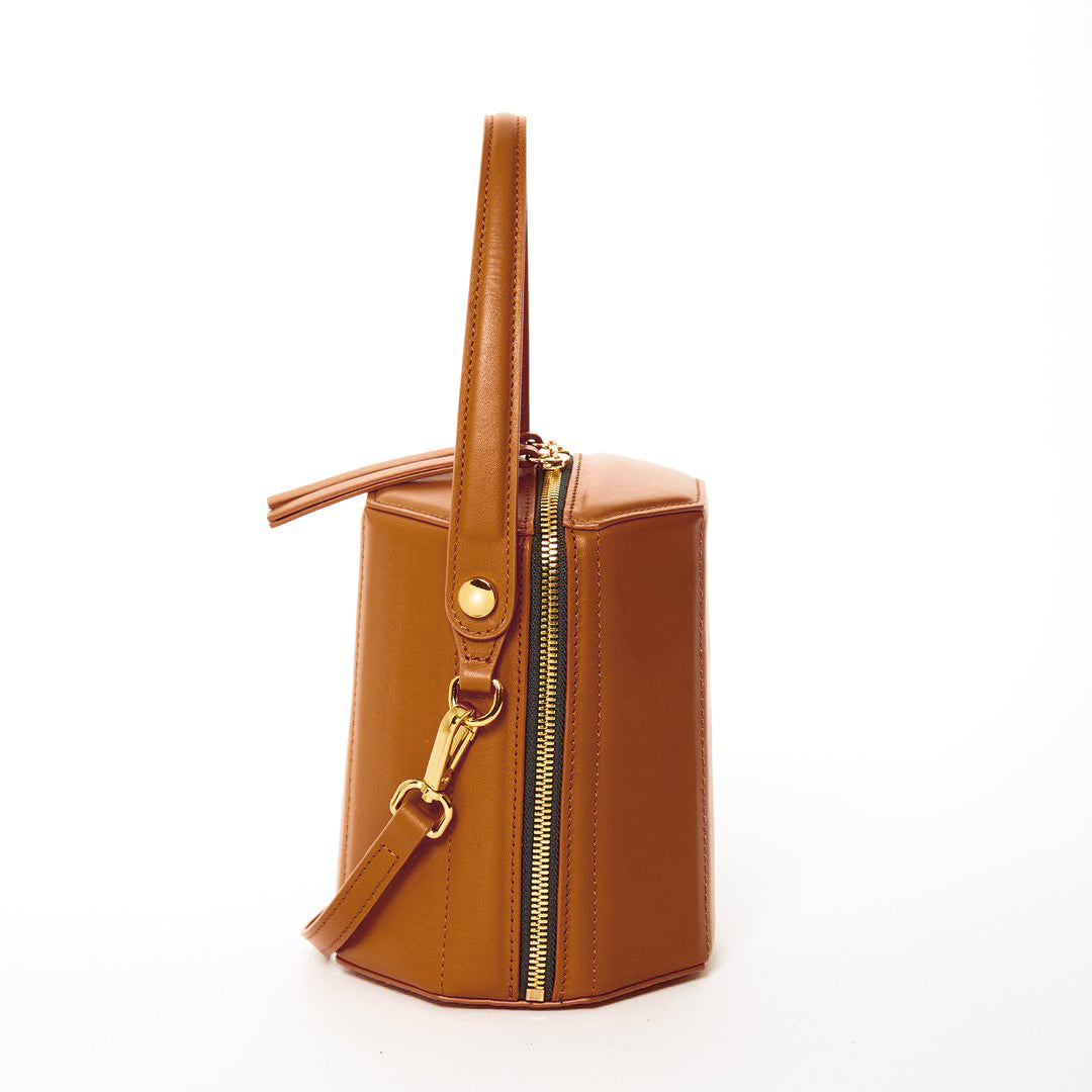 Harper Amber Brown Leather Bucket Bag -