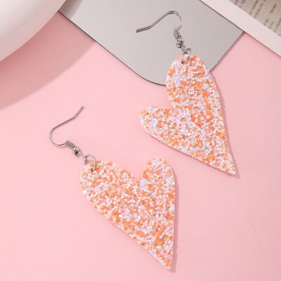 Faux Leather Iron Hook Sequin Heart Earrings - T - 1 COLOR -