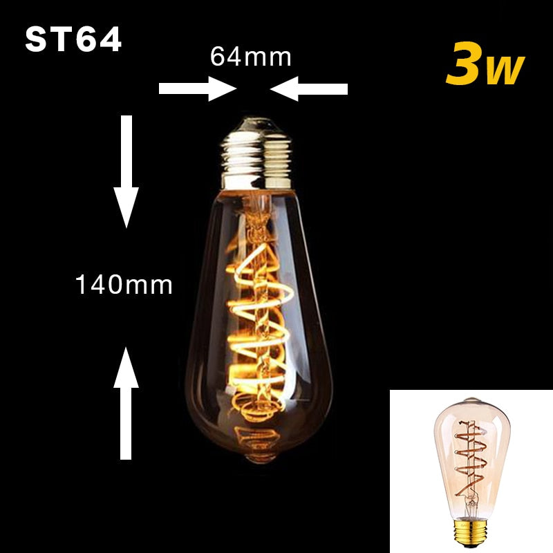 Retro Dimmable LED Edison Bulb E27 3W Gold Spiral Filament ST64 G125 Ampoule LED Lamp Incandescent Chandelier Decorative Lighting - [15 DAY DELIVERY] - 13 BULB TYPES - 2 WATTAGES -