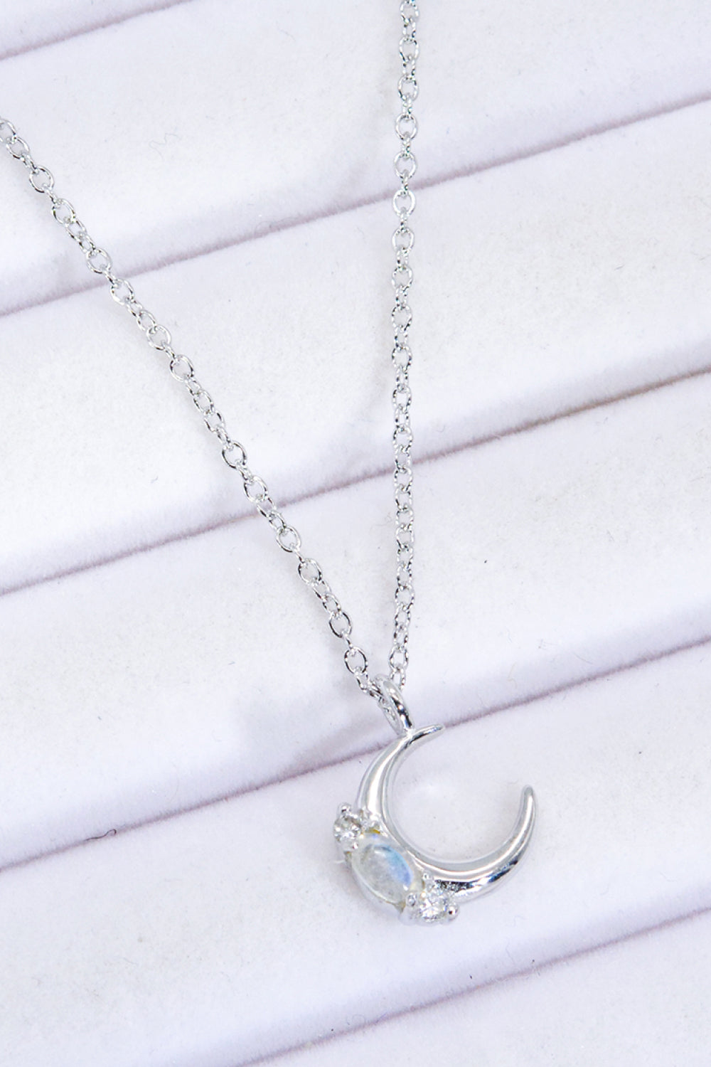 Natural Moonstone Moon Pendant Necklace - T - 2 FINISHES -