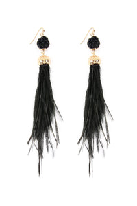 Thumbnail for Riah Fashion - Druzy Stone Dangling Feather Earrings - 7 COLORS -