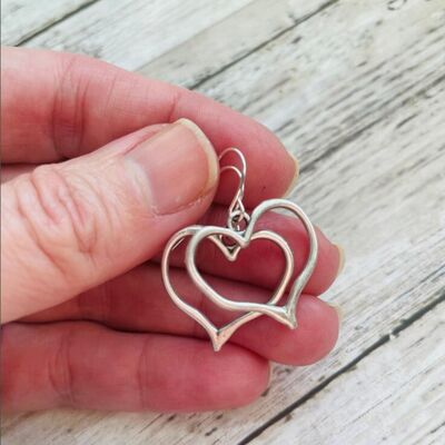 Alloy Silver-Plated Heart Dangle Earrings - T -