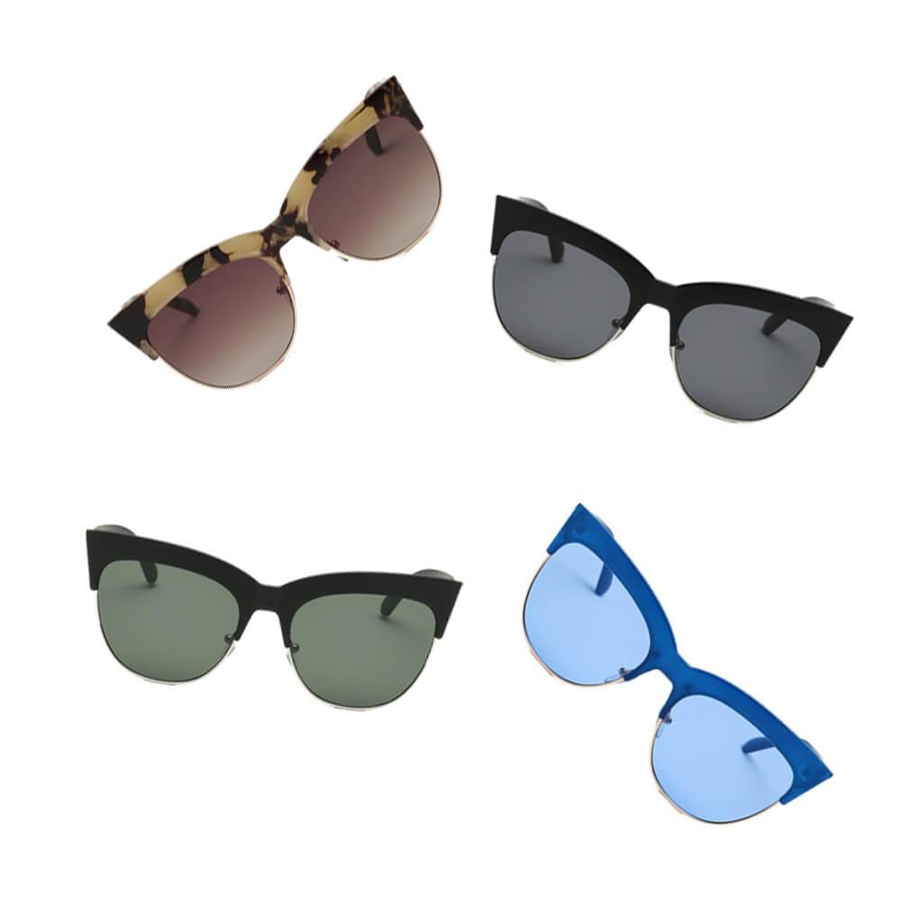 Henrietta | S2062 - Women Half Frame Round Cat Eye Sunglasses - 4 COLORS -