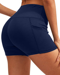 Thumbnail for Savoy - Calcao High Waist Yoga Shorts With Pocket - Navy - 1 COLOR -