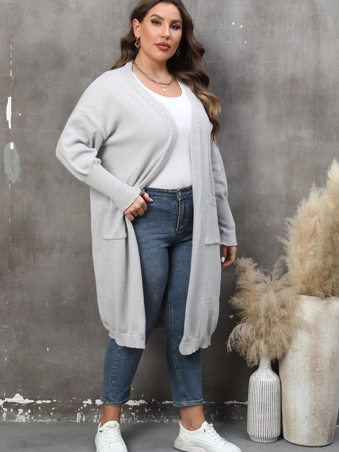 Plus Size Only Long Sleeve Pocketed Cardigan - T - 9 COLORS -