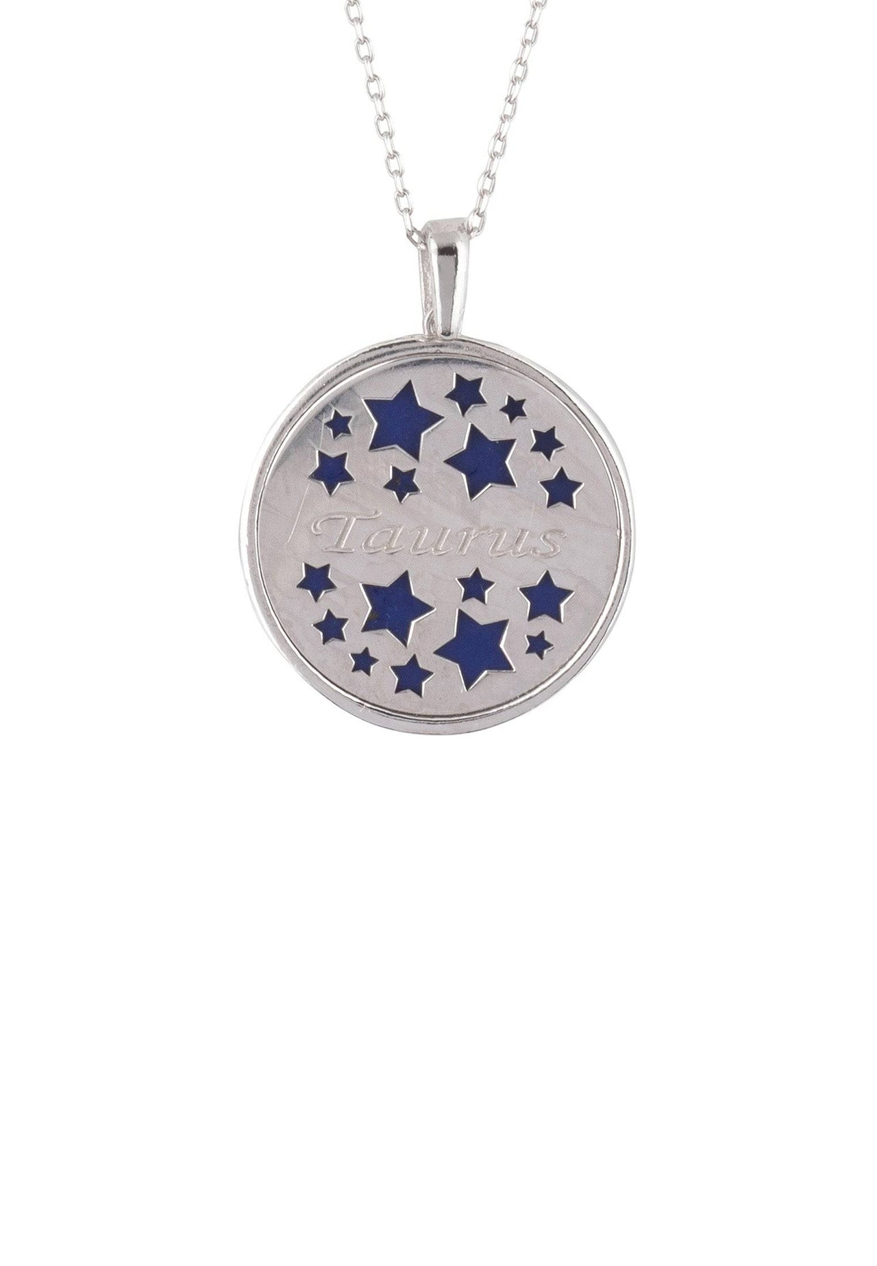 Zodiac Lapis Lazuli Gemstone Star Constellation Pendant Necklace Silver Taurus -