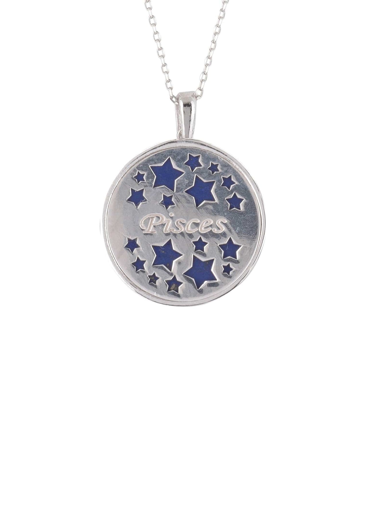 Zodiac Lapis Lazuli Gemstone Star Constellation Pendant Necklace Silver Pisces -