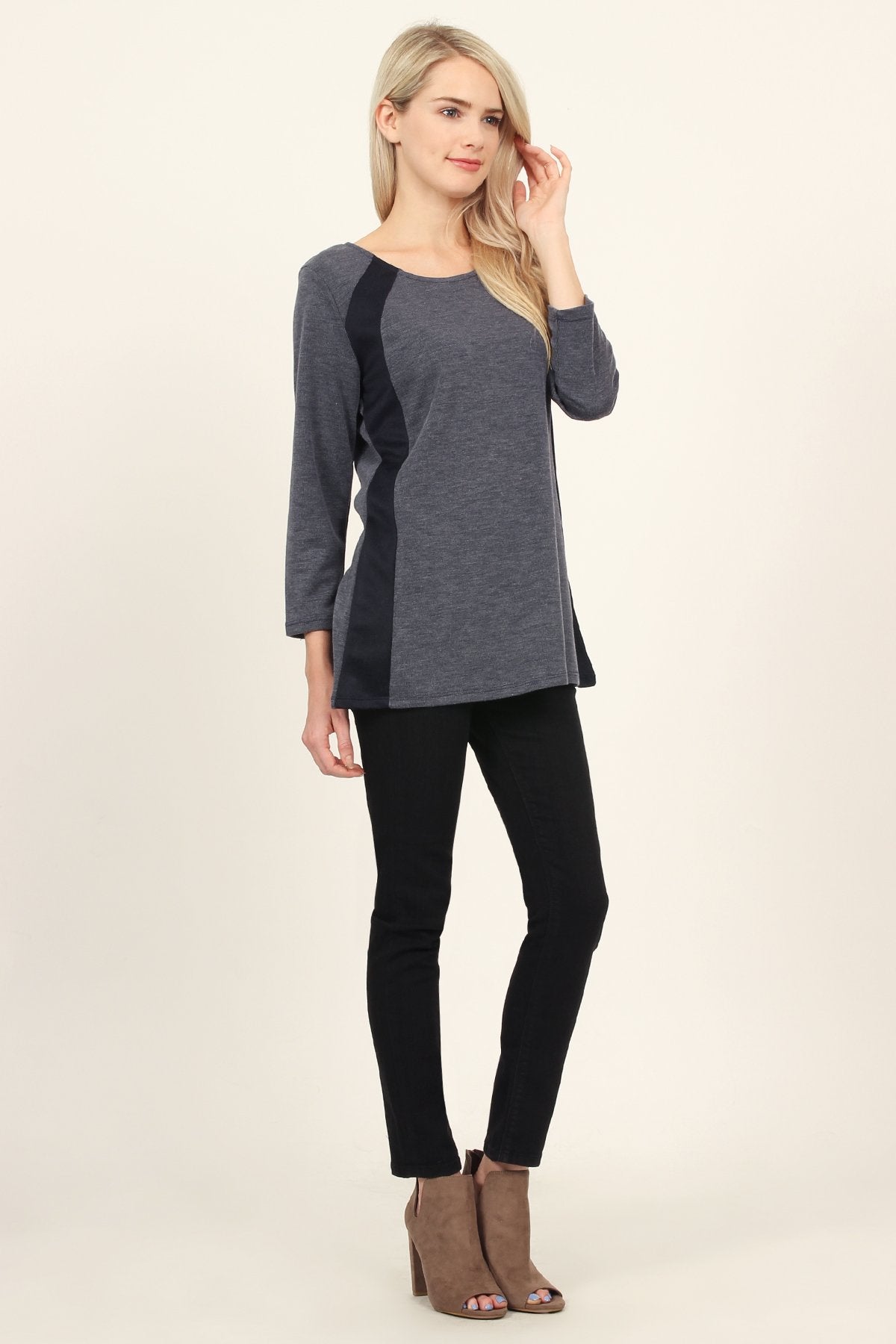 Riah Fashion - Side Accented Round Neck Classic Top - 3 COLORS -