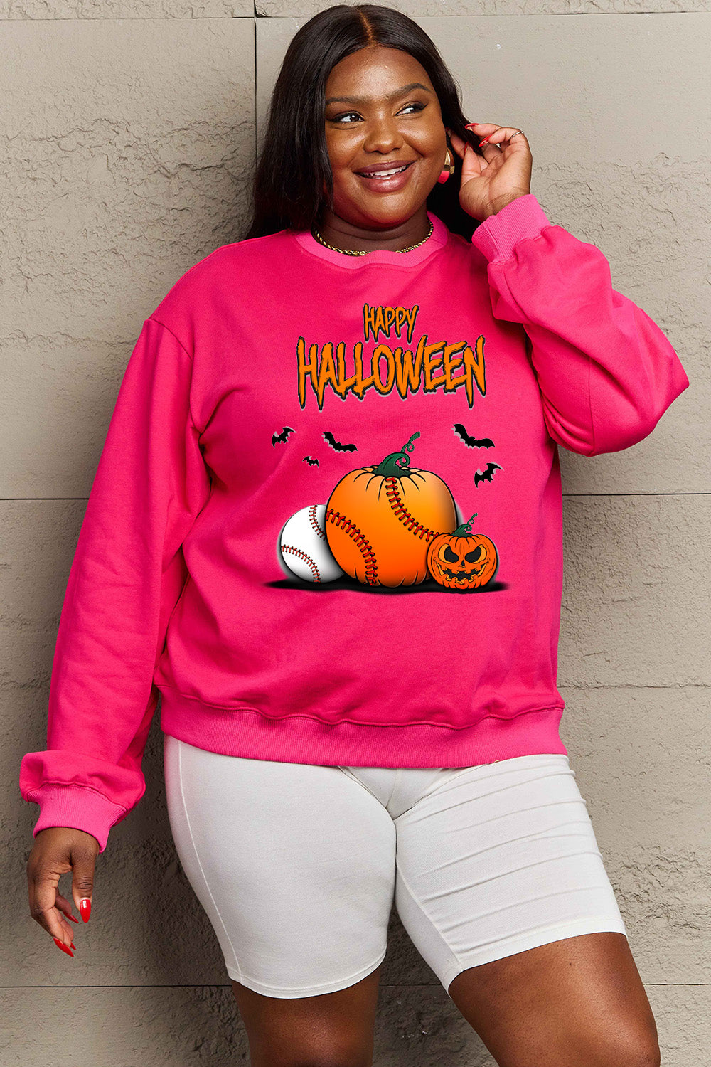 Simply Love Full Size HAPPY HALLOWEEN Graphic Sweatshirt - SIZES S THRU 3XL - T - 6 COLORS -