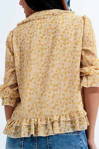 Thumbnail for Q2 - Tie Front Chiffon Blouse in Yellow Floral Print - 1 COLOR -