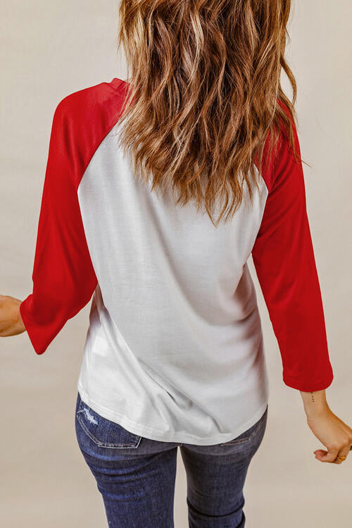 Graphic Round Neck Long Sleeve T-Shirt - T - 1 COLOR -