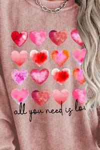 Thumbnail for ALL YOU NEED IS LOVE Heart Round Neck Sweatshirt - T - 1 COLOR -