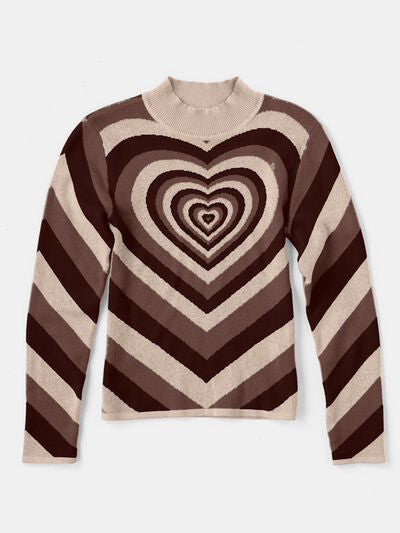 Heart Mock Neck Long Sleeve Sweater - T - 4 COLORS -