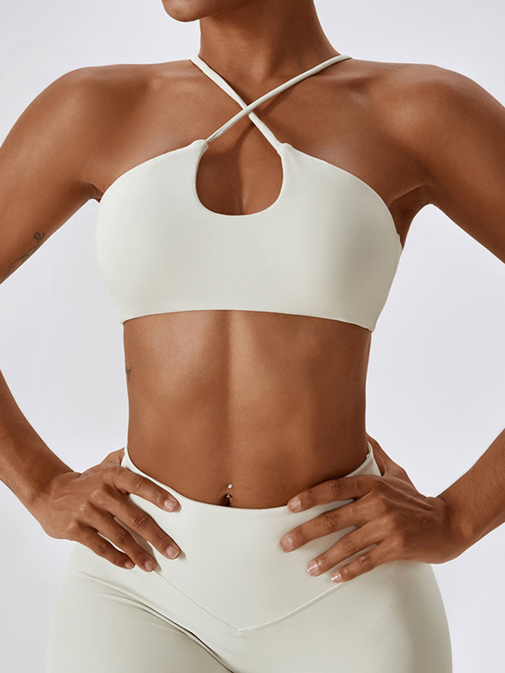 Cropped Halter Neck Sports Bra - T - 5 COLORS -