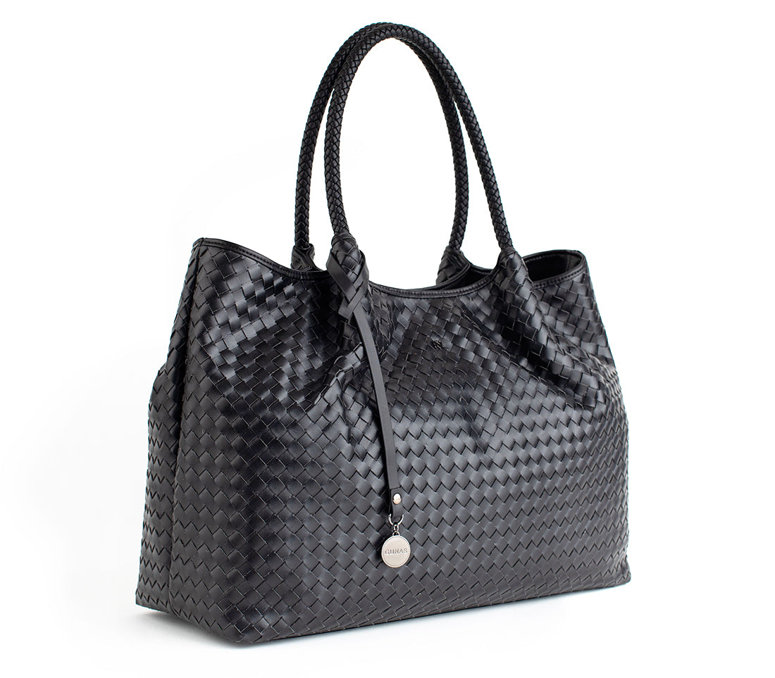 GUNAS NEW YORK - Naomi - Black Woven Vegan Leather Tote Bag - 1 COLOR -