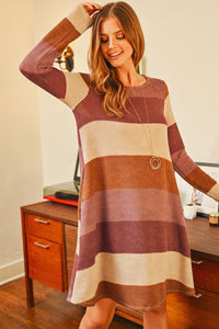 Thumbnail for Riah Fashion - Long Sleeved Rib Stripe Pocket Dress - 3 COLORS -