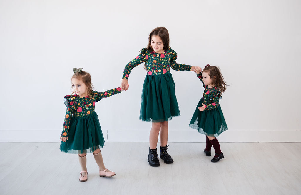 Eclipse Kids - Long Sleeve Tulle Dress - Moody Flowers - SIZES 2T THRU 11/12 -