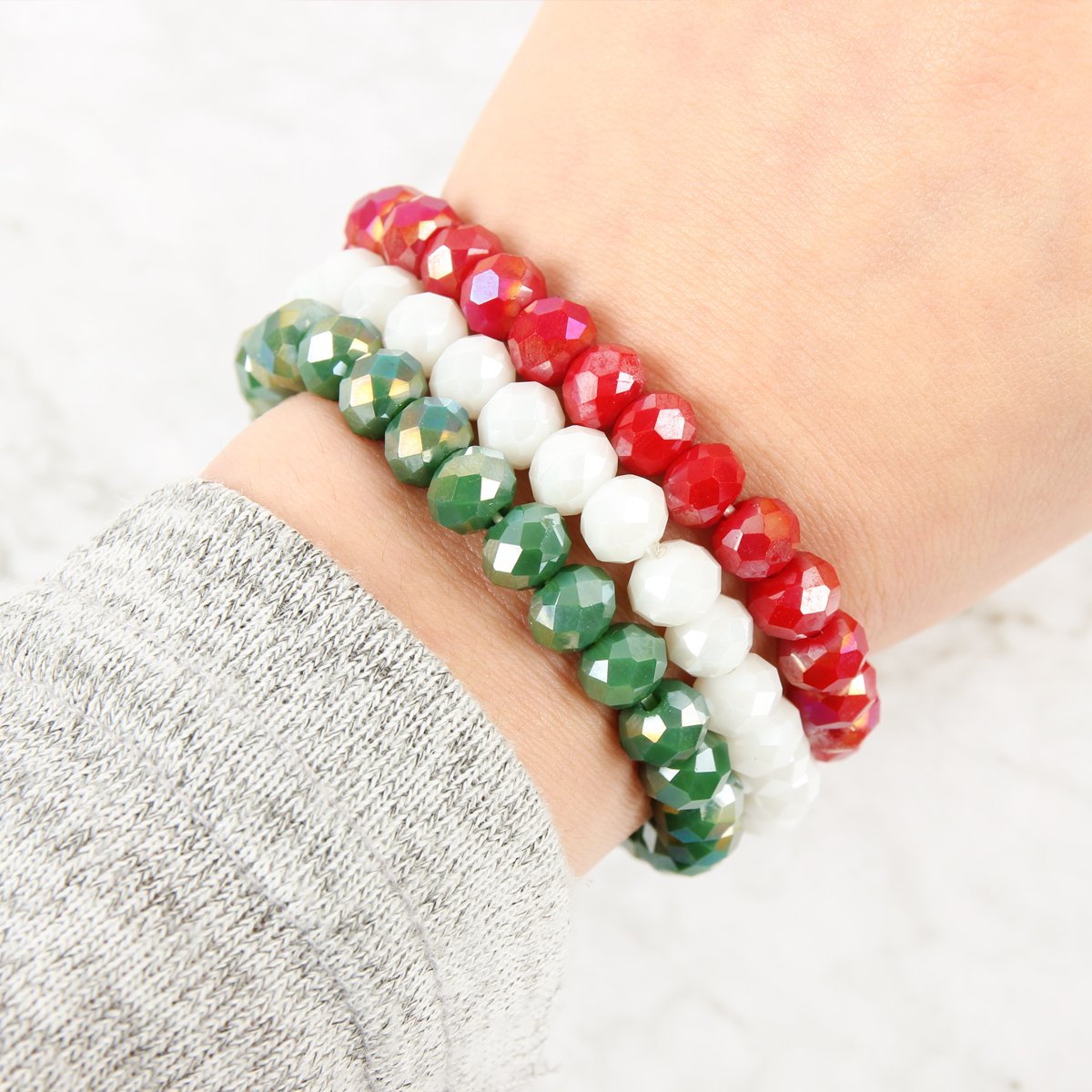 Three Glass Beads Stretch Bracelet -