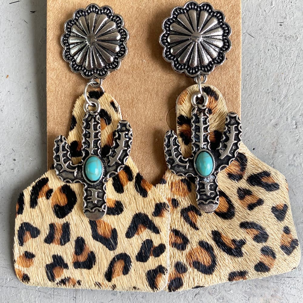 Turquoise Decor Cactus Alloy Earrings - T - 7 STYLES -