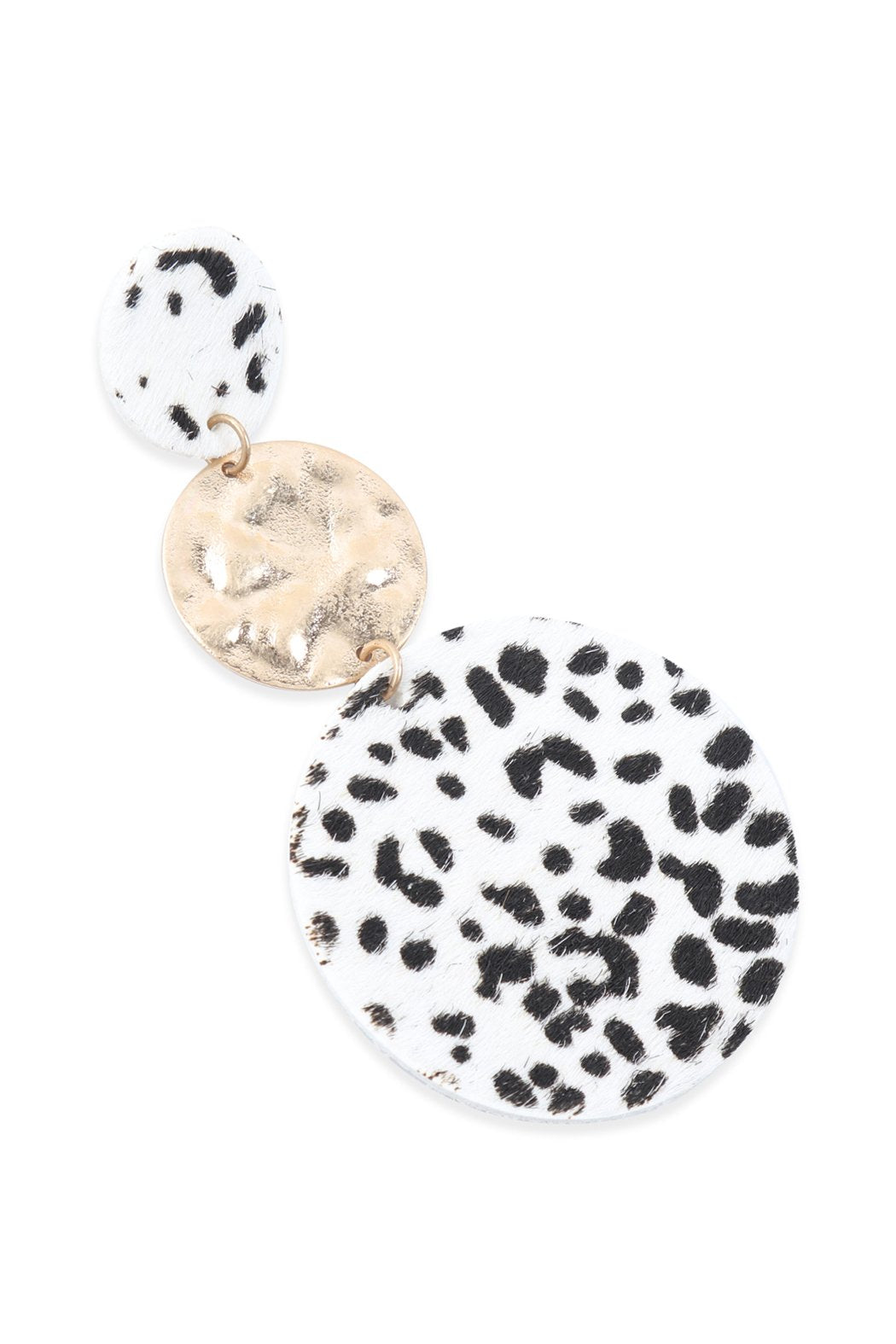 Round Leopard Leather With Metal Link Drop Earrings - 5 COLORS -