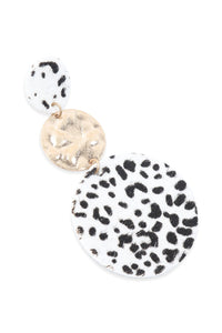 Thumbnail for Round Leopard Leather With Metal Link Drop Earrings - 5 COLORS -