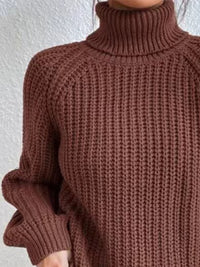 Thumbnail for Full Size Turtleneck Rib-Knit Slit Sweater - T - 12 COLORS -